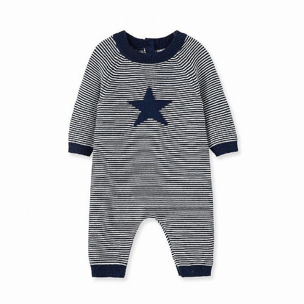 Little Me Boy's One-Piece Stripe Blue & White Coverall Romper Size 3M